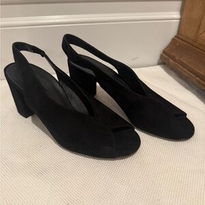 Paul Green Black Suede Peep-Toe Slingback Heels